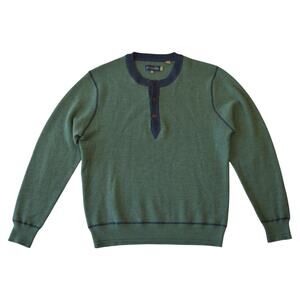 True Measure by J.L. Powell Wool Henley Sweater Green Navy Large